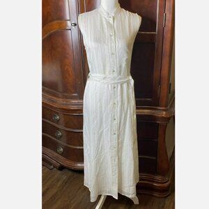 VINCE Stripe Button Up Midi Dress Sleeveless Optic White Size XS